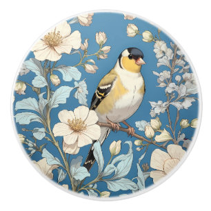 Bouton De Porte En Céramique Chardonneret jaune inspiré de William Morris