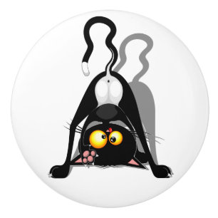 Bouton De Porte En Céramique Chat à l'envers Personnage de dessin animé drôle