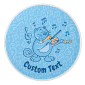Bouton De Porte En Céramique Chat Bleu avec Violon Ceramic Knob (Devant)