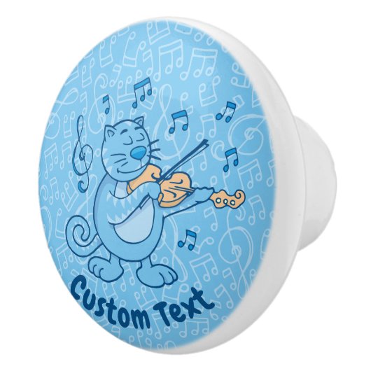 Bouton De Porte En Céramique Chat Bleu avec Violon Ceramic Knob (Droite)