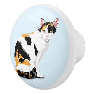 Bouton De Porte En Céramique Chat Calico Personnalisé
