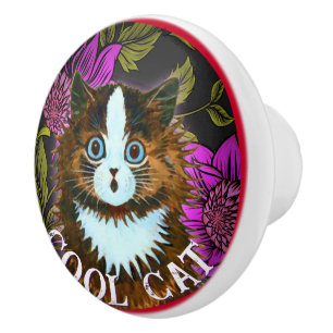 BOUTON DE PORTE EN CÉRAMIQUE CHAT COOL SURPRISE