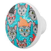 Bouton De Porte En Céramique Chat dans le casquette (Droite)