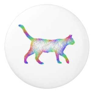 Bouton De Porte En Céramique Chat d'arc-en-ciel