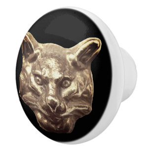 Bouton De Porte En Céramique Chat doré
