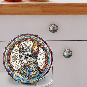 Bouton De Porte En Céramique Chat égyptien - Art Mosaïque