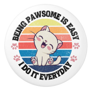 Bouton De Porte En Céramique Chat Kawaii blanc mou