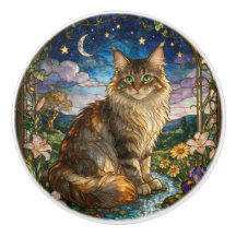 Chat Maine Coon de style Art Nouveau en verre colo