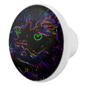 Bouton De Porte En Céramique Chat Neon Glow (Droite)