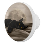 Bouton De Porte En Céramique Chat noir au frais (Droite)