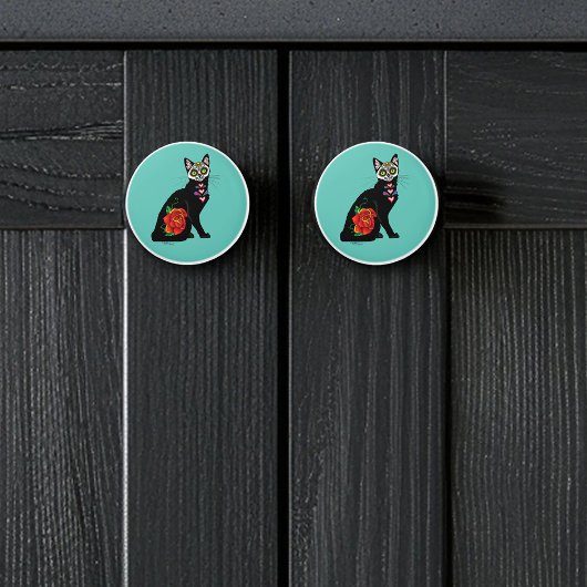 Bouton De Porte En Céramique Chat noir de Sugar