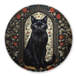 Bouton De Porte En Céramique Chat noir William Morris inspiré