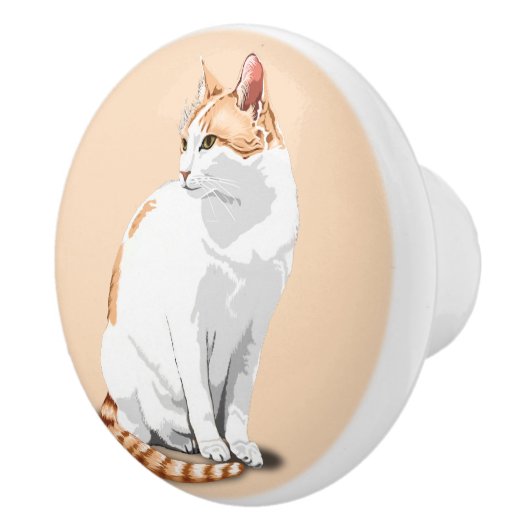 Bouton De Porte En Céramique Chat orange et blanc (Droite)