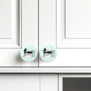 Bouton De Porte En Céramique Chat smoking en smoking vintage rétro cuisine aqua