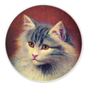 Bouton De Porte En Céramique chat vintage illustration art nouveau élégant