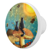 Bouton De Porte En Céramique Chats de champignons (Droite)