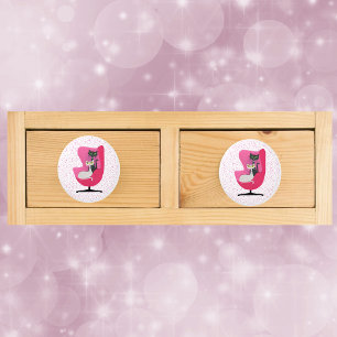 Bouton De Porte En Céramique Chats du milieu du siècle aux yeux verts jaunes Ch