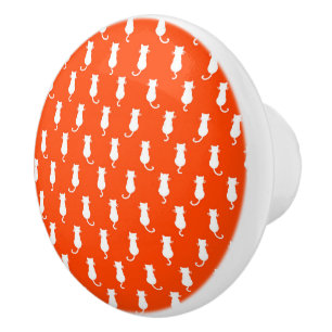 Bouton De Porte En Céramique Chats Fantaisistes Orange Pour Toujours