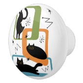 Bouton De Porte En Céramique Chats noirs du milieu du siècle (Droite)