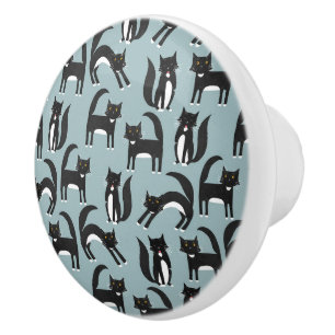 Bouton De Porte En Céramique Chats Tuxedo noirs et blancs