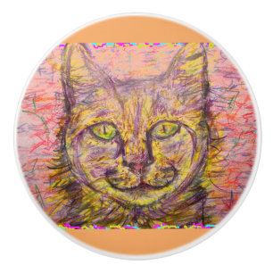 Bouton De Porte En Céramique chatte du jour ensoleillé