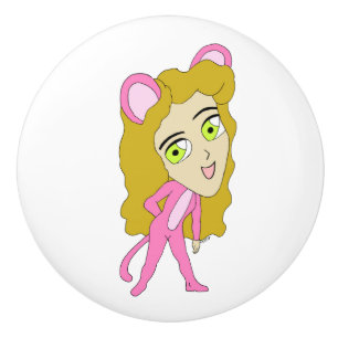 Bouton De Porte En Céramique chatte rose