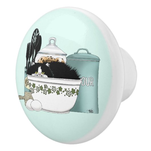 Bouton De Porte En Céramique Chef pâtissier Chat Bleu (Droite)