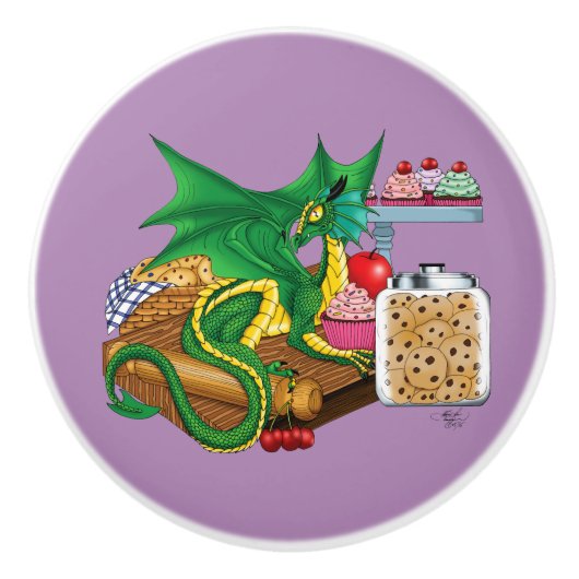 Bouton De Porte En Céramique Chef pâtissier Dragon Vert (Devant)