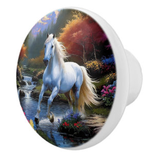 Bouton De Porte En Céramique Cheval blanc