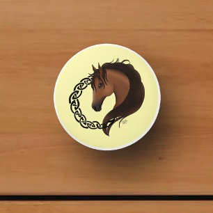 Bouton De Porte En Céramique Cheval Brown celtique Jaune