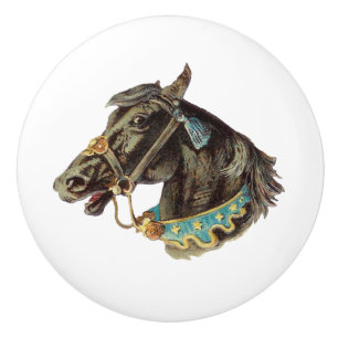 Bouton De Porte En Céramique Cheval de cirque noir Art vintage