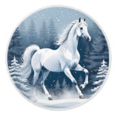 Bouton De Porte En Céramique Cheval d'hiver blanc magique (Devant)