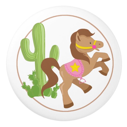 Bouton De Porte En Céramique Cheval et Cactus (Devant)
