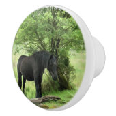 BOUTON DE PORTE EN CÉRAMIQUE CHEVAL NOIR (Droite)