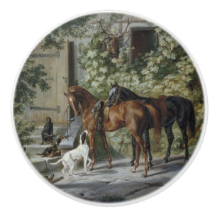 Bouton De Porte En Céramique Chevaux à la Porche (par Albrecht Adam)