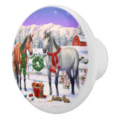 Bouton De Porte En Céramique Chevaux de Noël en neige (Droite)
