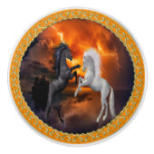 Bouton De Porte En Céramique Chevaux se battant dans une mauvaise tempête d'écl (Devant)