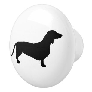 Bouton De Porte En Céramique Cheveux courts Dachshund - Silhouette 1