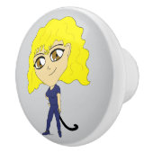 Bouton De Porte En Céramique Chibi avec un chat comme une queue (Droite)