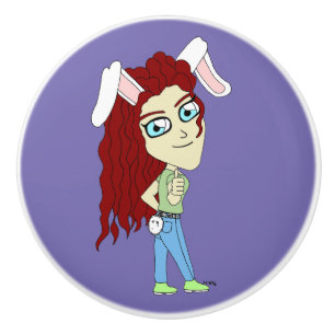 Bouton De Porte En Céramique Chibi Bunnygirl donne des pouces