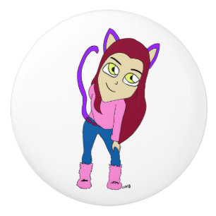 Bouton De Porte En Céramique chibi catgirl