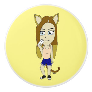 Bouton De Porte En Céramique Chibi Catgirl