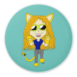 Bouton De Porte En Céramique Chibi Catgirl avec pattes