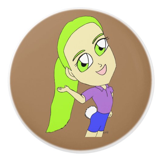 Bouton De Porte En Céramique chibi fille avec une queue de lapin (Devant)