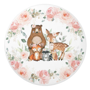 Bouton De Porte En Céramique Chic Bois Animaux Pastel Blush Floral Gold