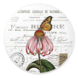 Bouton De Porte En Céramique Chic Vintage Monarque Papillon Fleur French Knob