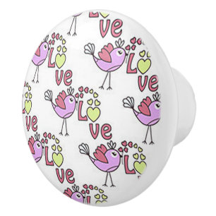 Bouton de porte en céramique Chick-a-Dee Love