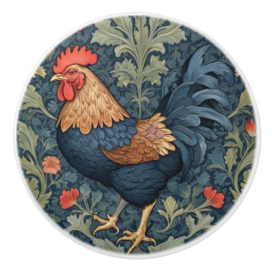 Bouton De Porte En Céramique Chicken William Morris style Gauche face au coq