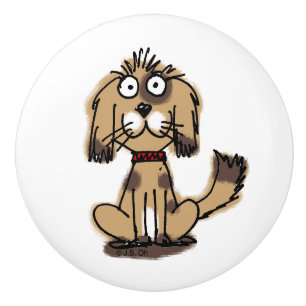 Bouton De Porte En Céramique chien drôle de bande dessinée
