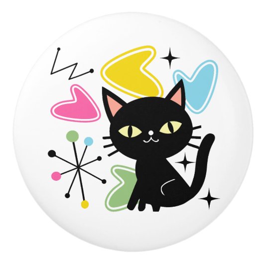 Bouton De Porte En Céramique Chiffre noir du milieu du siècle (Devant)